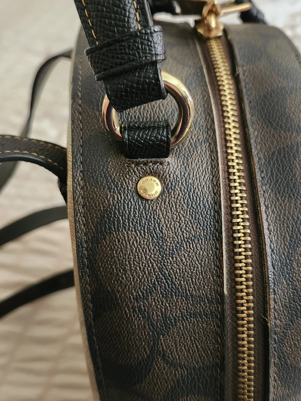 Coach Signature Print Beige & Black Mini Backpack